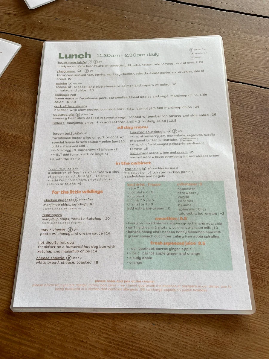Menu, Wild at Heart Café