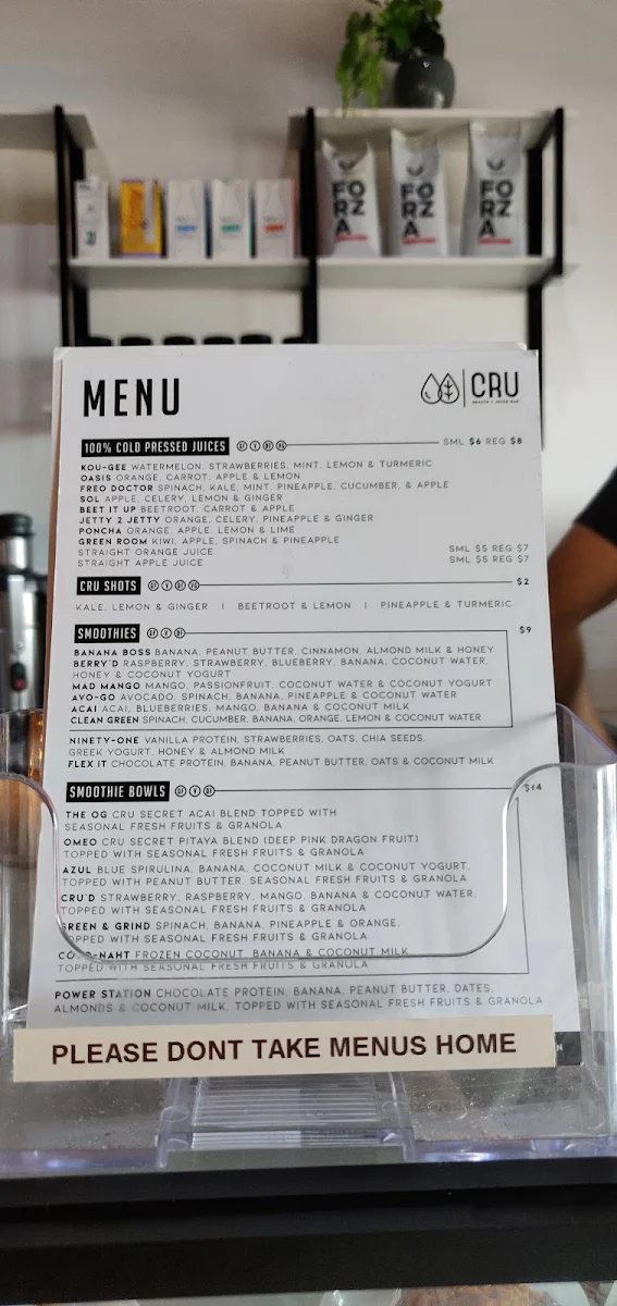 Menu, CRU Health + Juice Bar