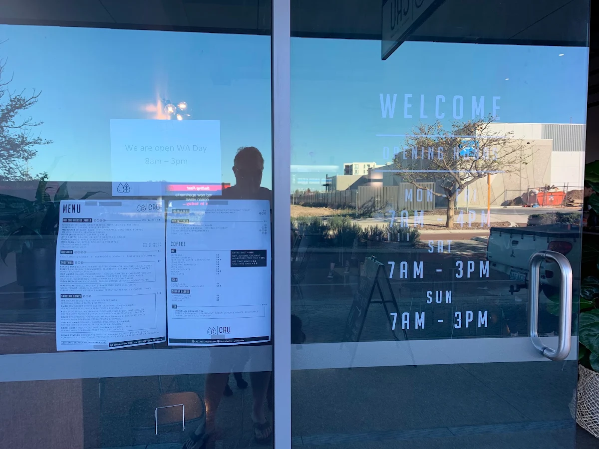 Menu, CRU Health + Juice Bar