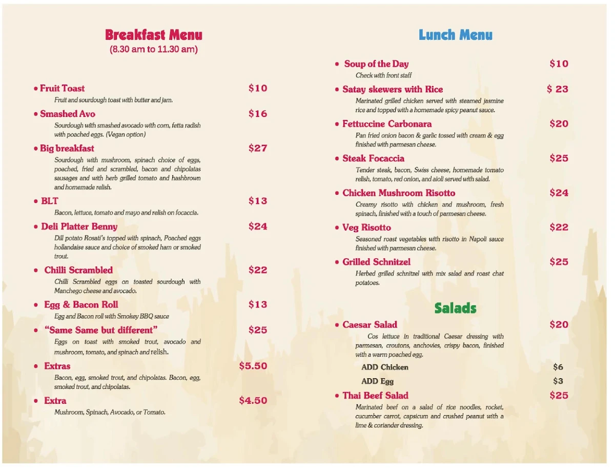 Menu, Olinda Deli