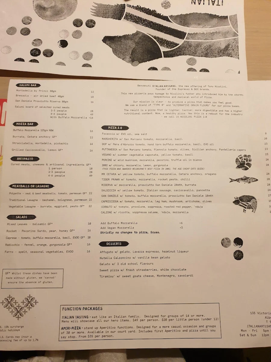 Menu, iTALiAN ARTiSANS