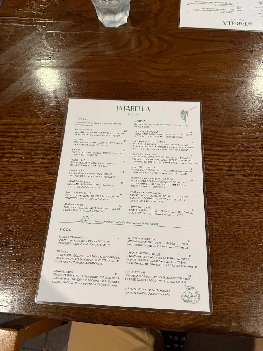 Menu, La Tabella Italian