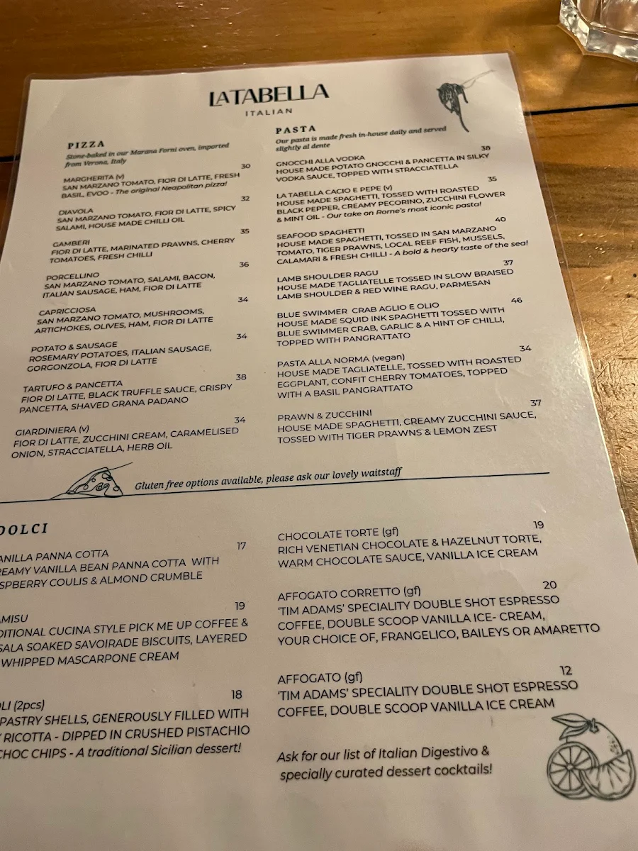 Menu, La Tabella Italian
