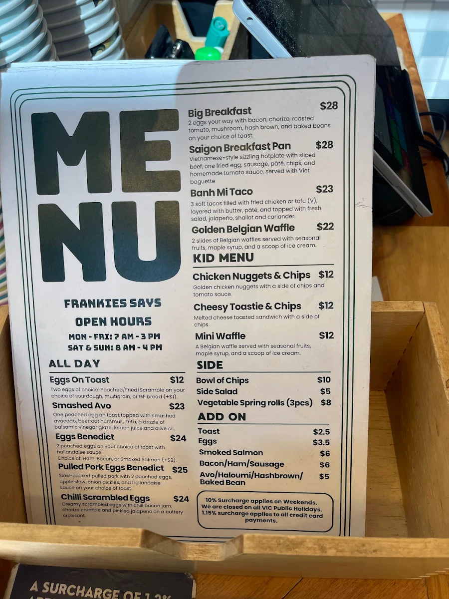 Menu, Frankie Says