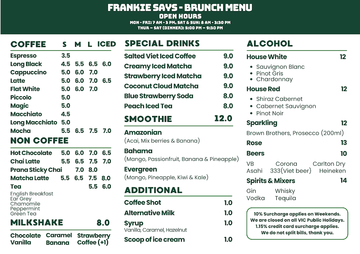Menu, Frankie Says
