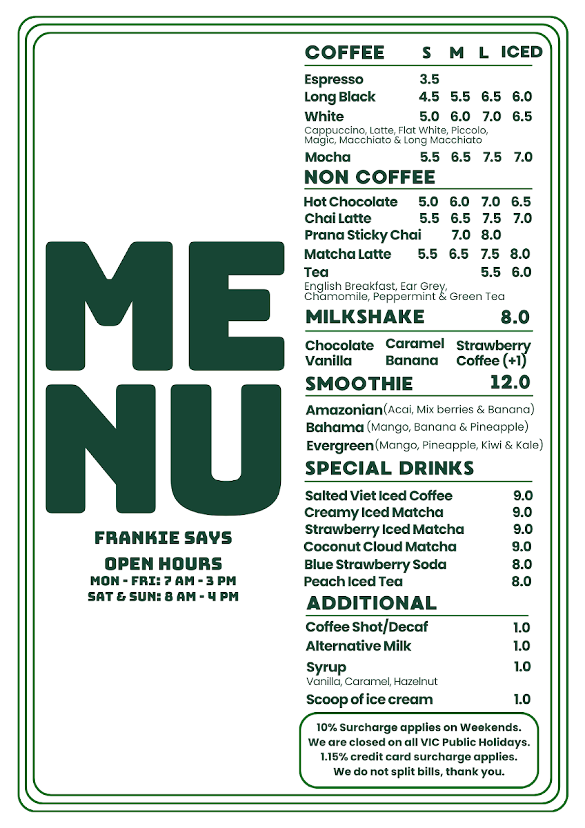 Menu, Frankie Says