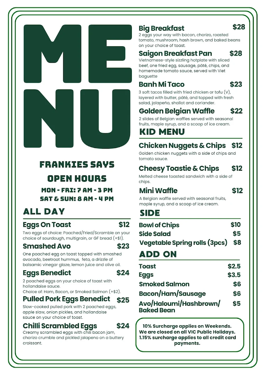 Menu, Frankie Says
