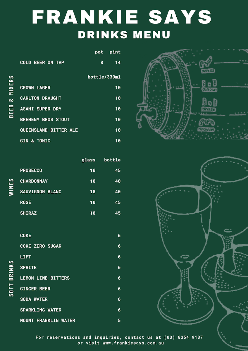 Menu, Frankie Says