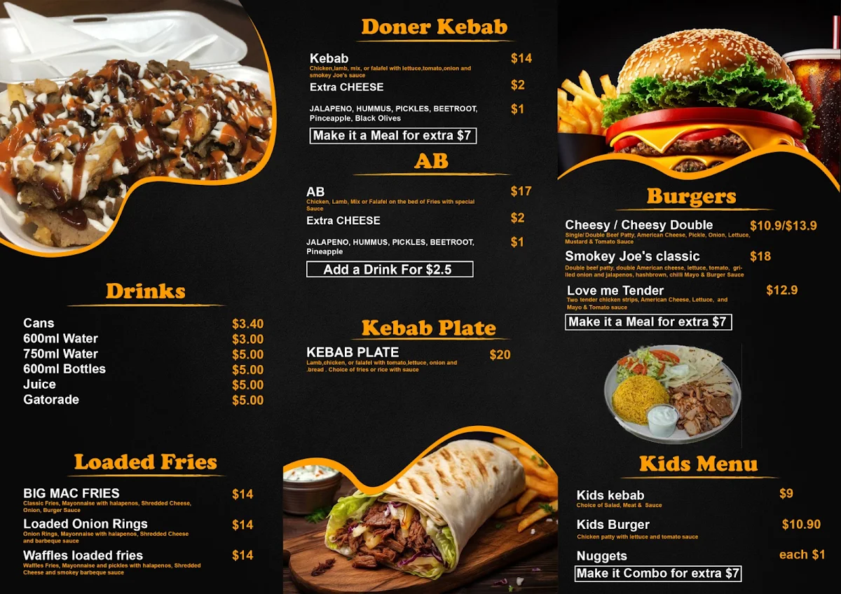 Menu, Smokey Joe's Kebab Restaurant