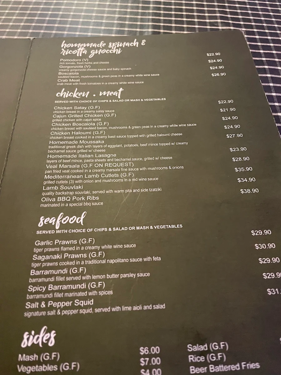 Menu, Oliva Mediterranean Restaurant