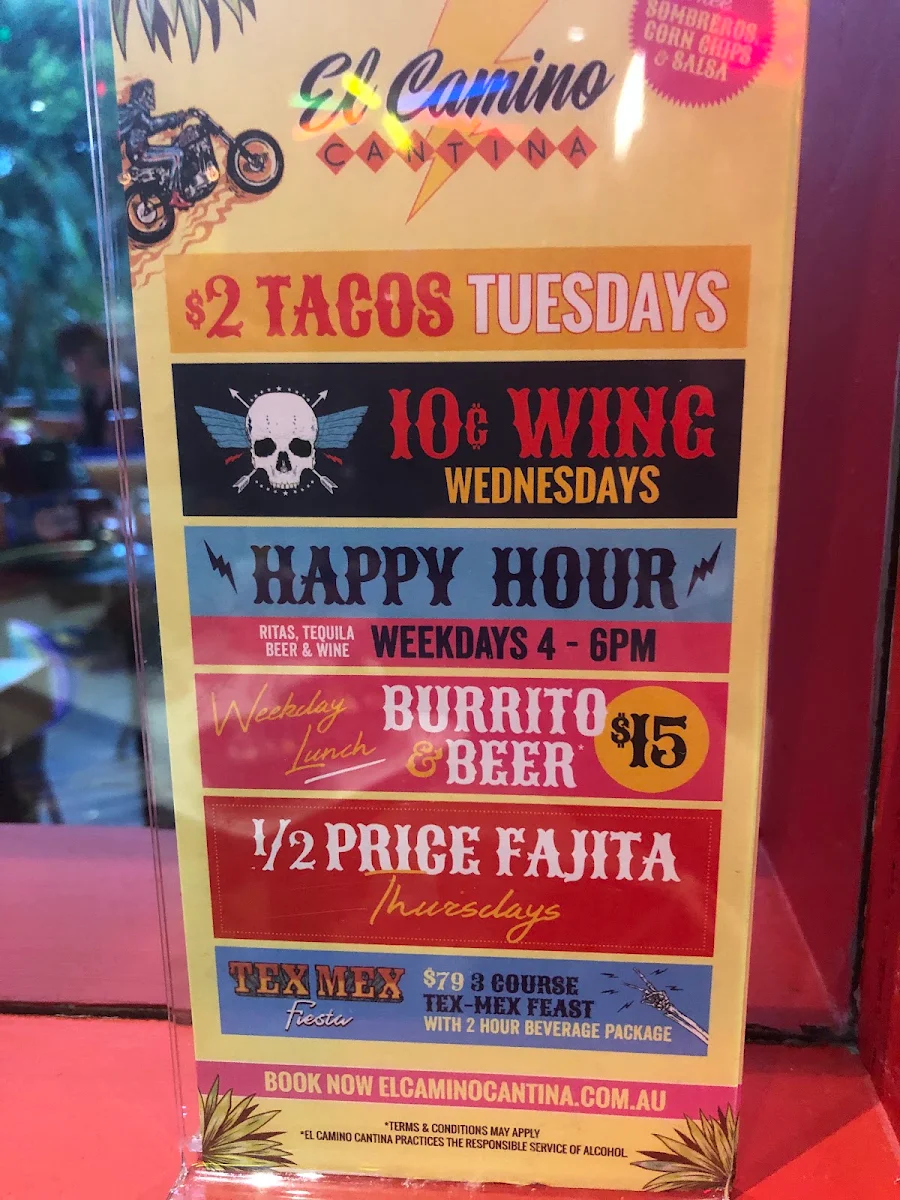 Menu, El Camino Cantina Chermside