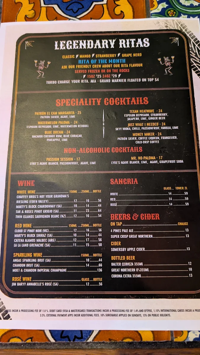 Menu, El Camino Cantina Chermside
