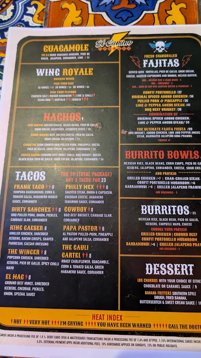 Menu, El Camino Cantina Chermside