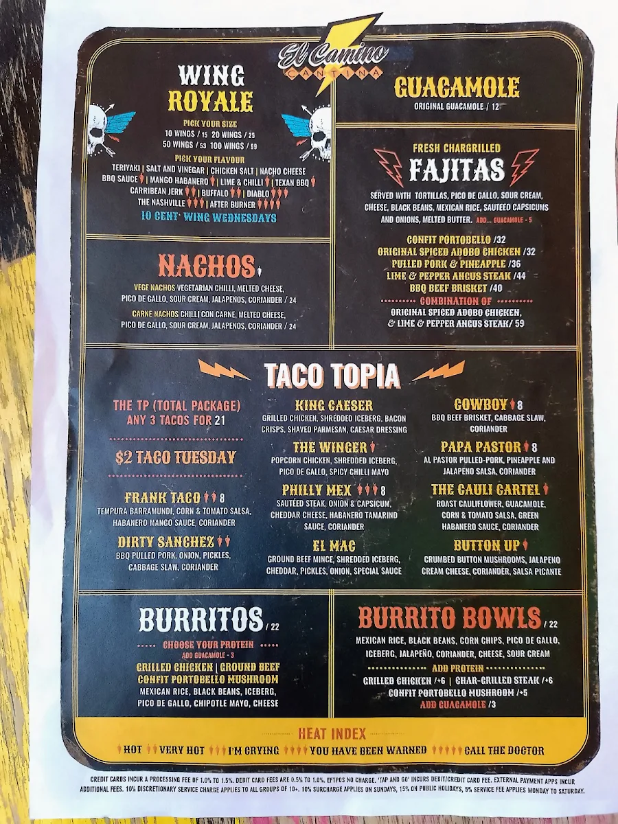 Menu, El Camino Cantina Chermside