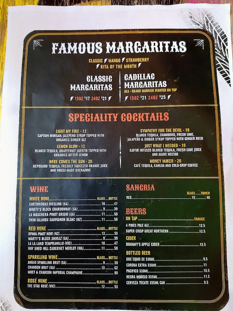Menu, El Camino Cantina Chermside