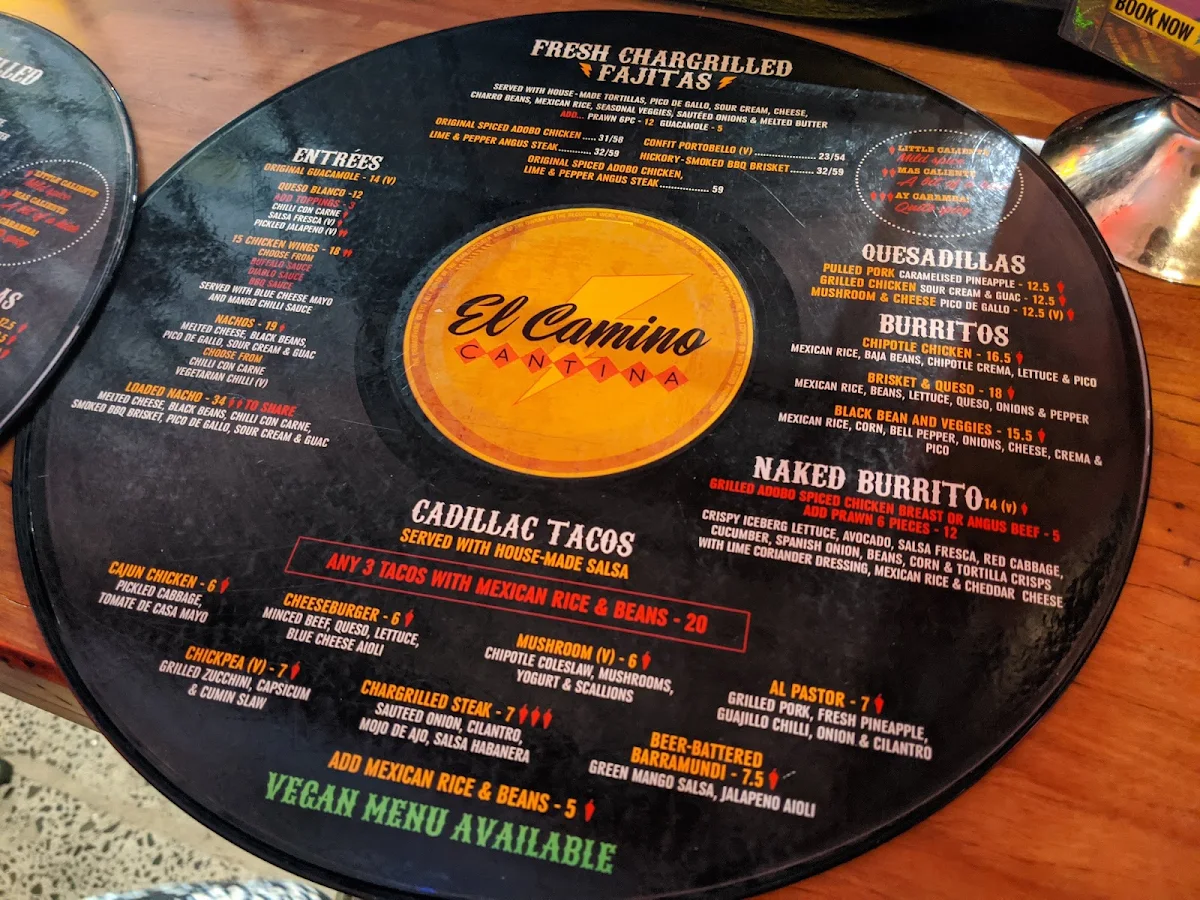 Menu, El Camino Cantina Chermside