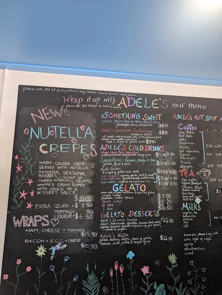 Menu, Adele’s Cafe