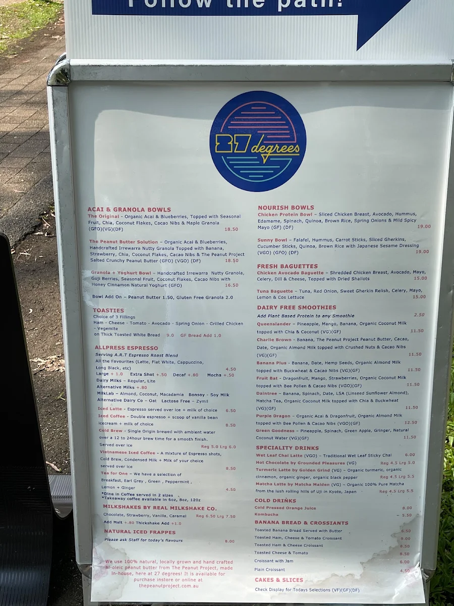 Menu, 27 Degrees Palm Cove