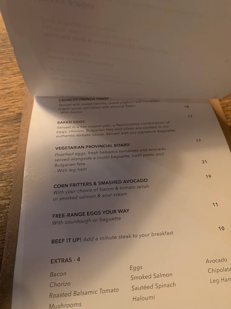 Menu, Pottery Green Bakers Turramurra