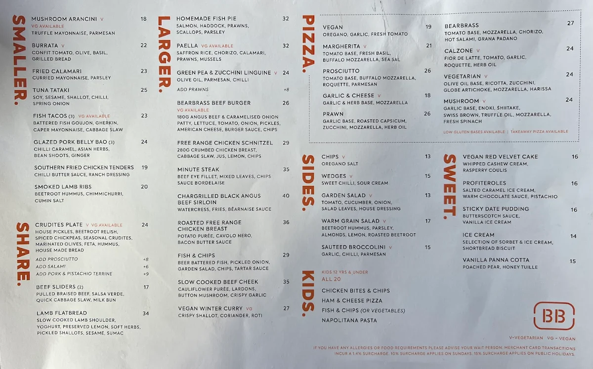 Menu, BearBrass