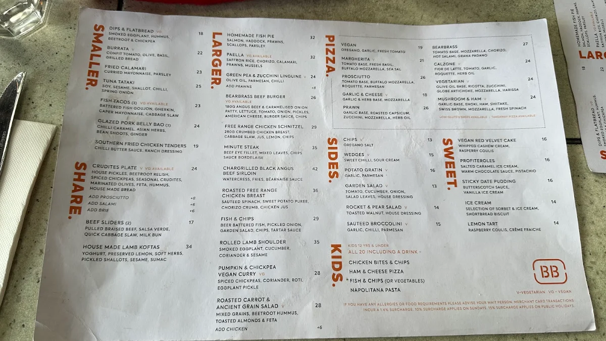 Menu, BearBrass