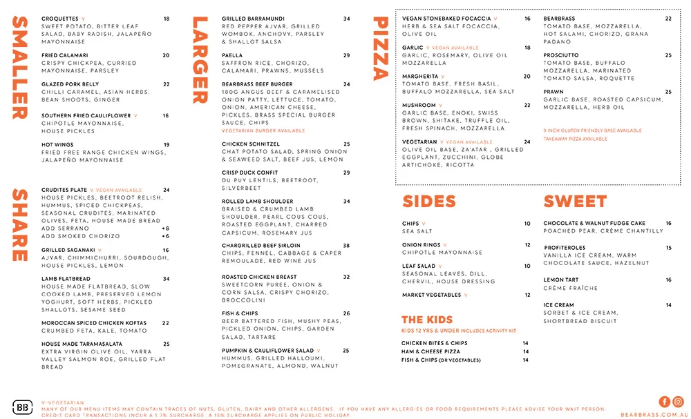 Menu, BearBrass