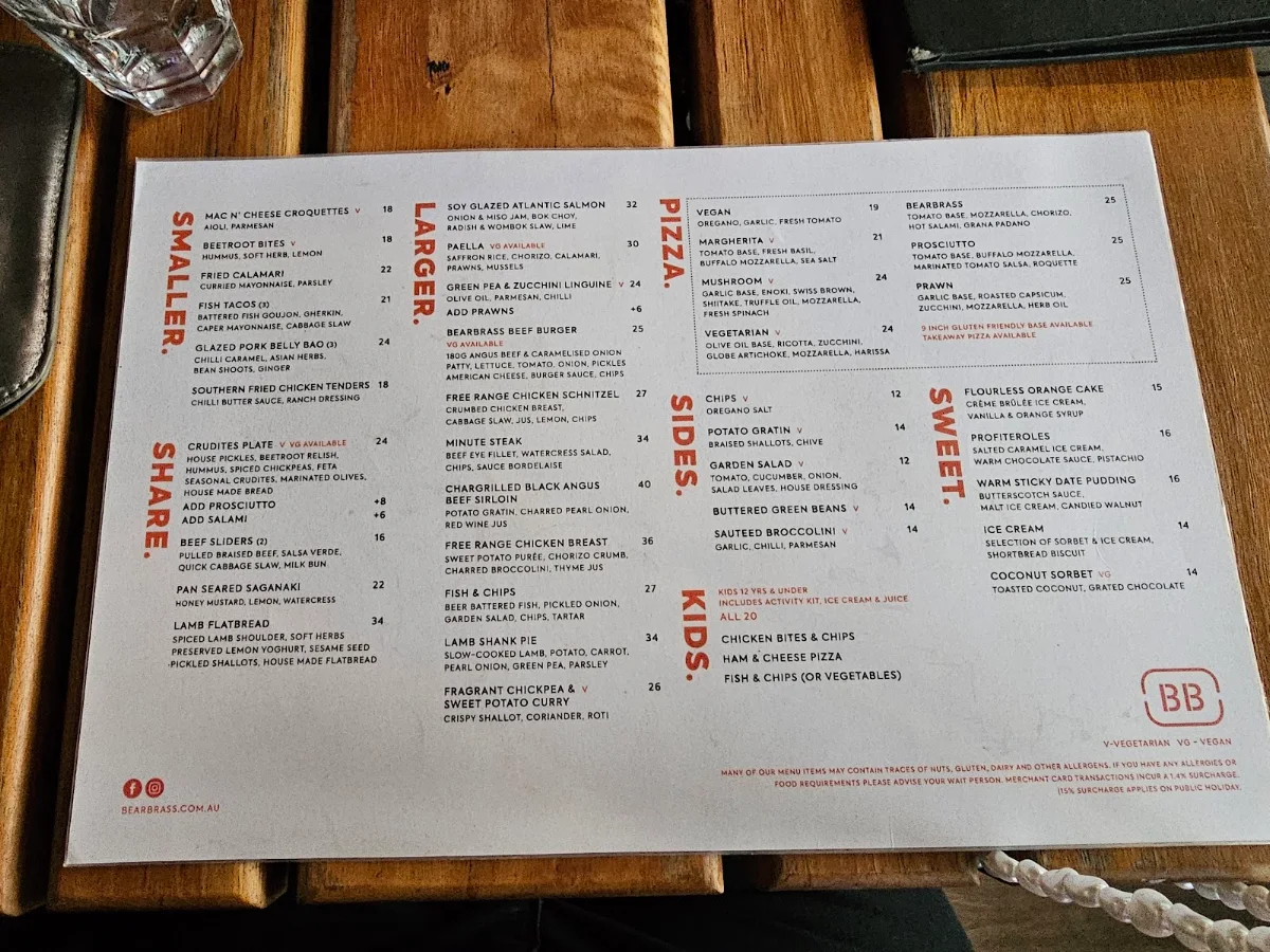 Menu, BearBrass