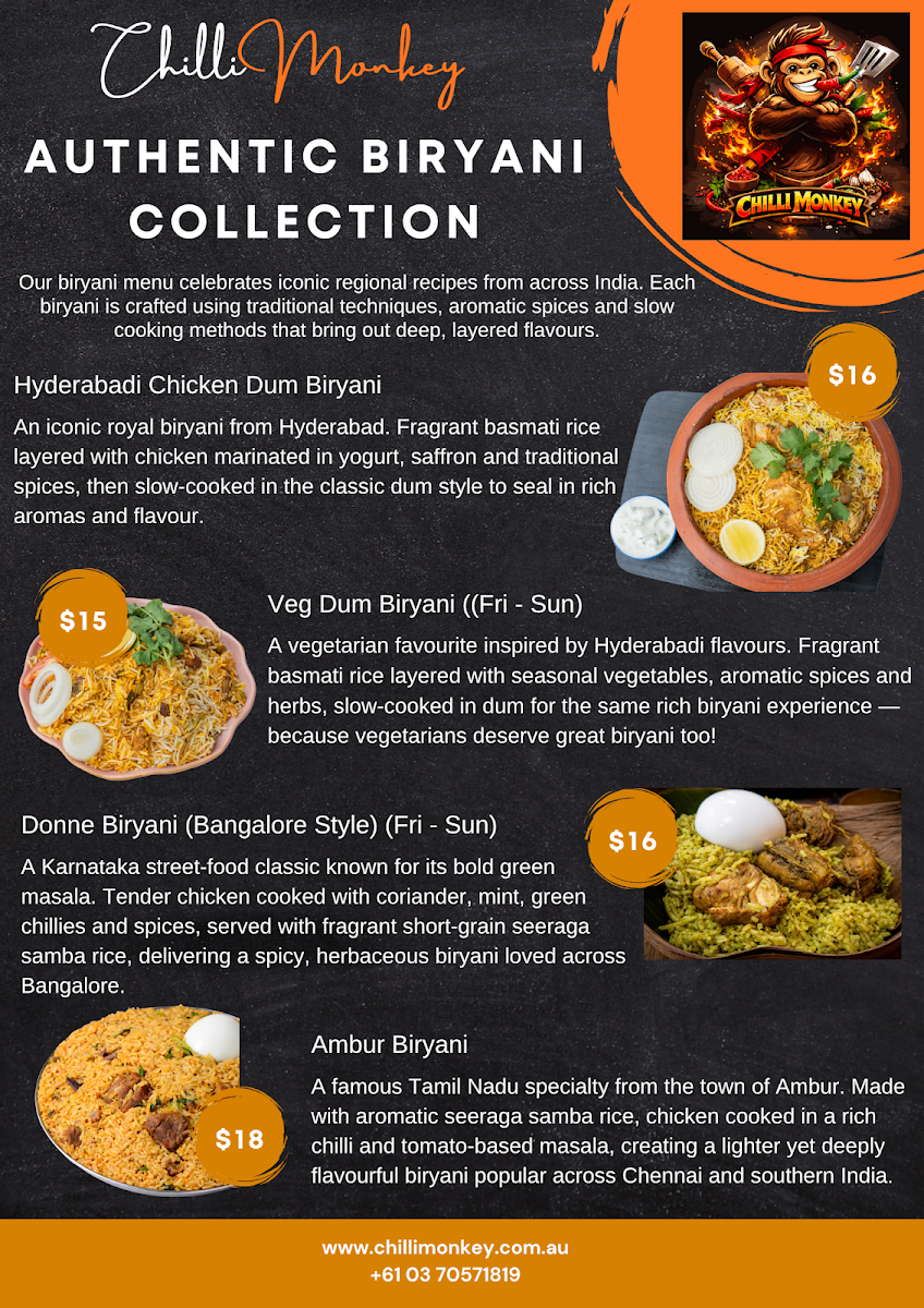 Menu, Chilli Monkey