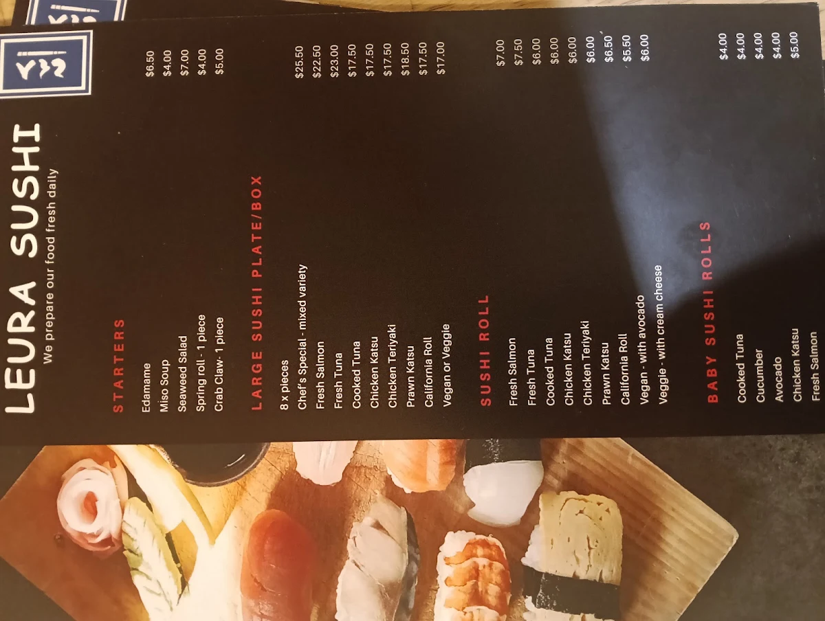 Menu, Leura Sushi