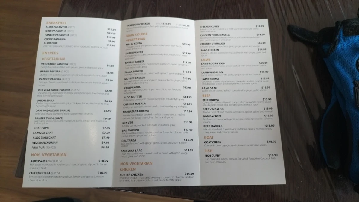 Menu, Dreams Indian Restaurant Adelaide