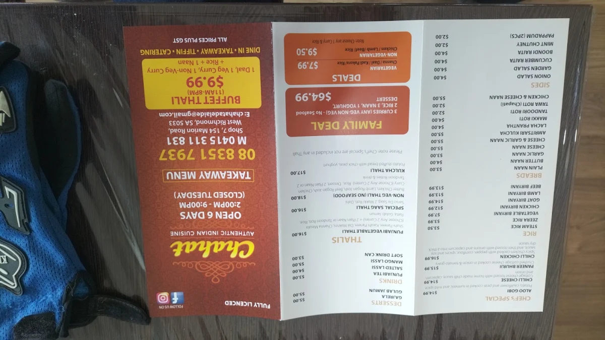 Menu, Dreams Indian Restaurant Adelaide