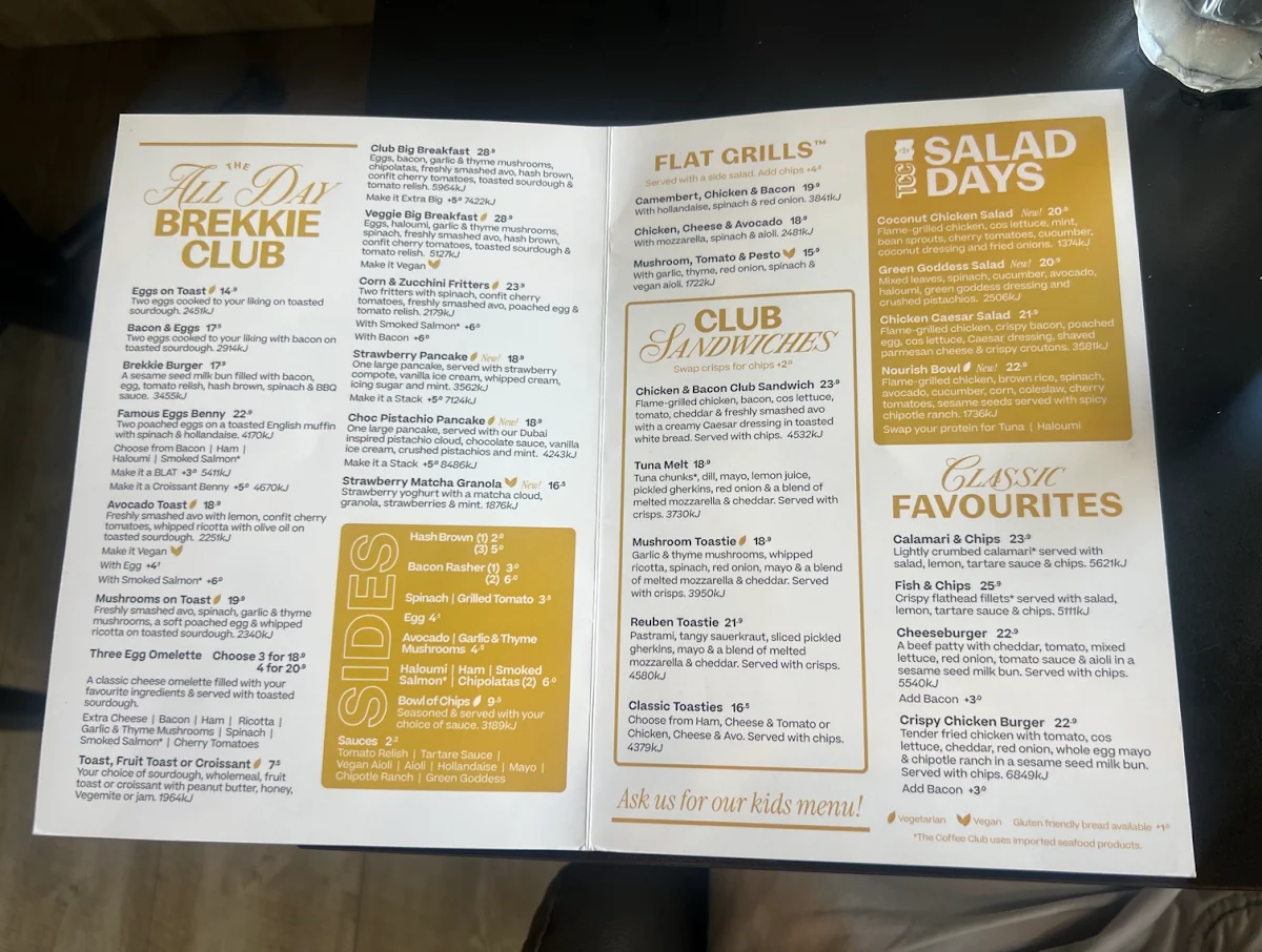 Menu, The Coffee Club Café - Redland Bay Drive Thru