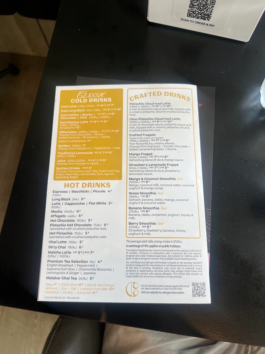 Menu, The Coffee Club Café - Redland Bay Drive Thru