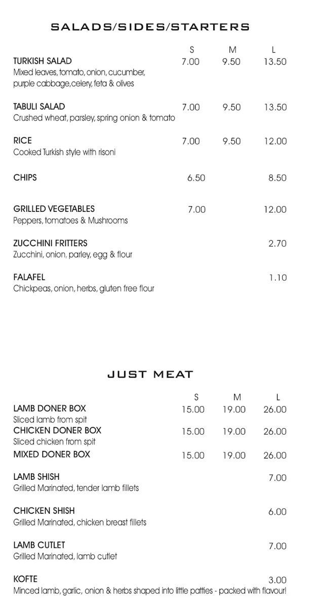 Menu, Marmaris Hampton