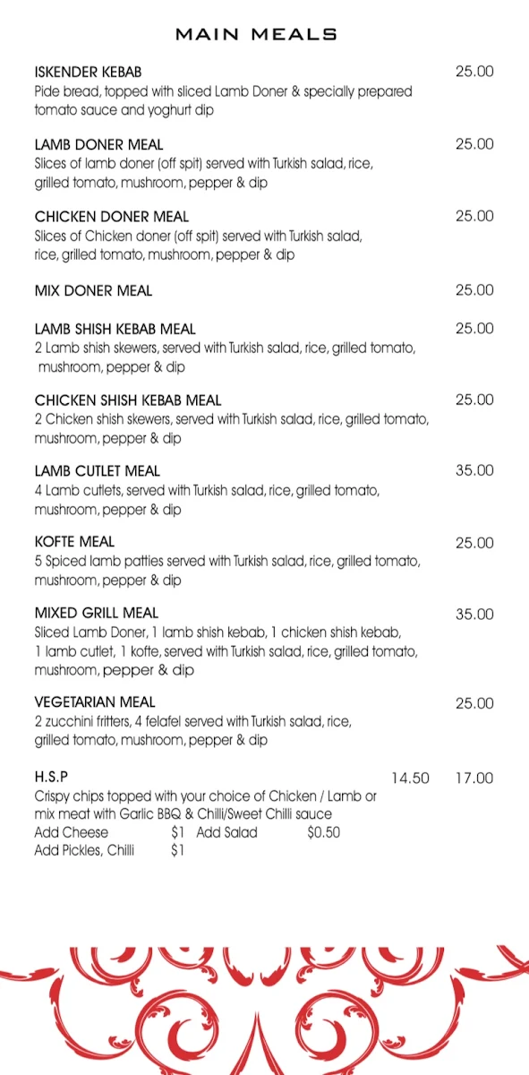 Menu, Marmaris Hampton