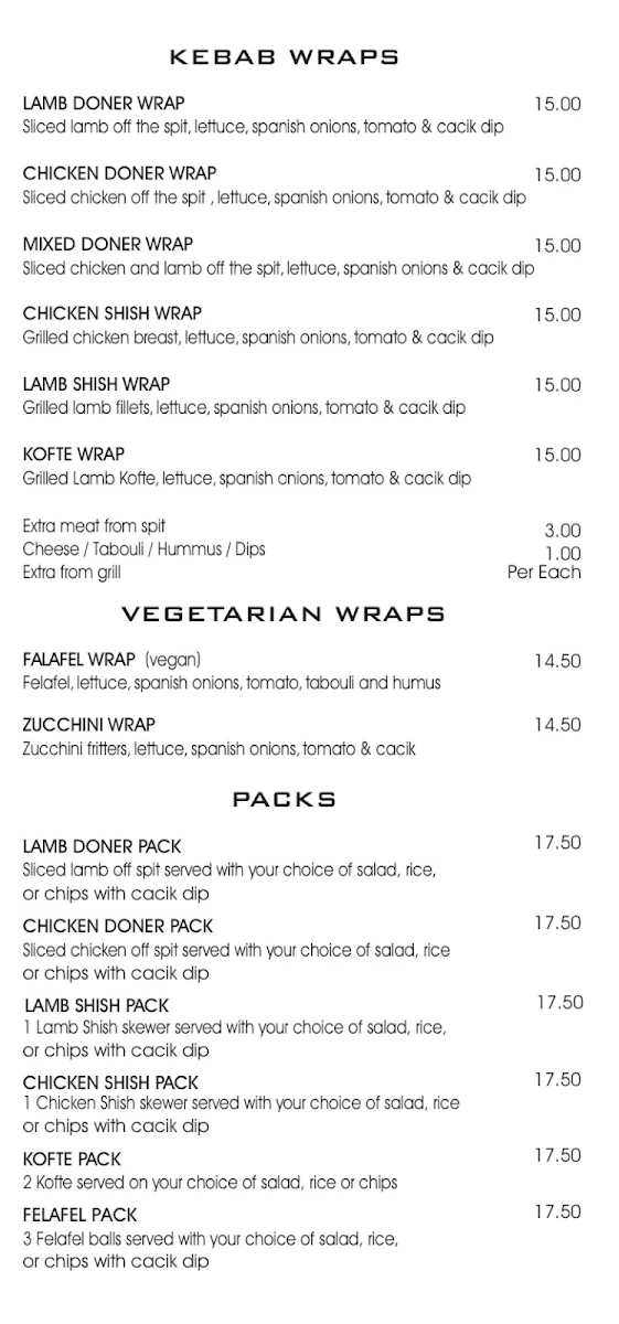 Menu, Marmaris Hampton