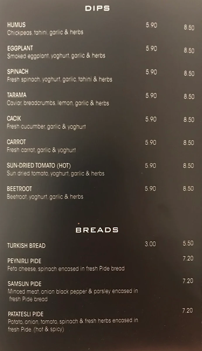 Menu, Marmaris Hampton