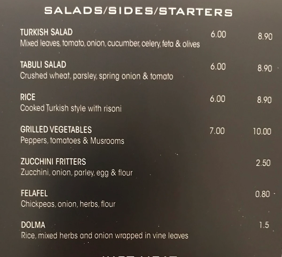 Menu, Marmaris Hampton
