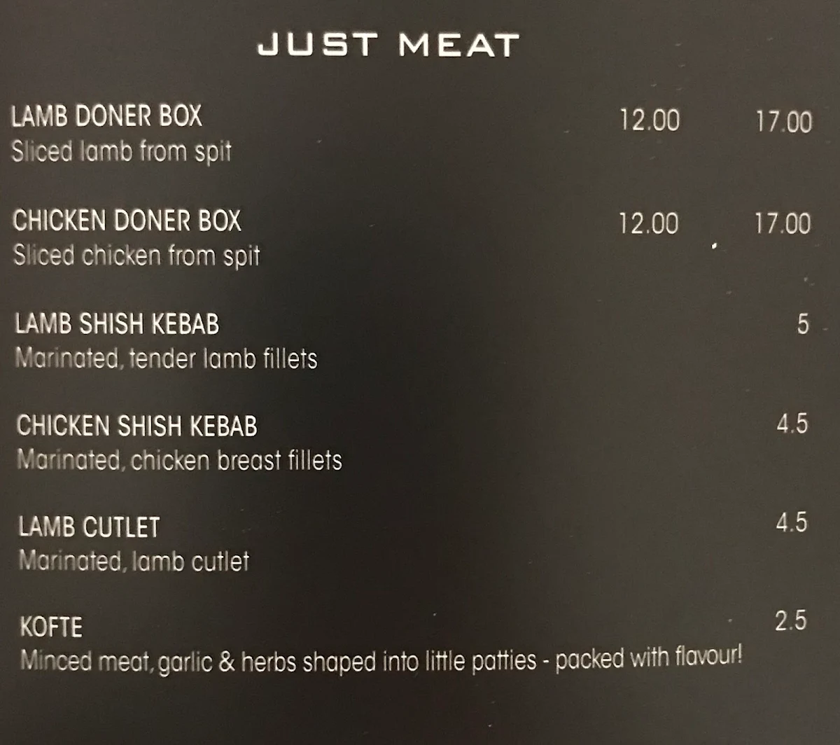 Menu, Marmaris Hampton
