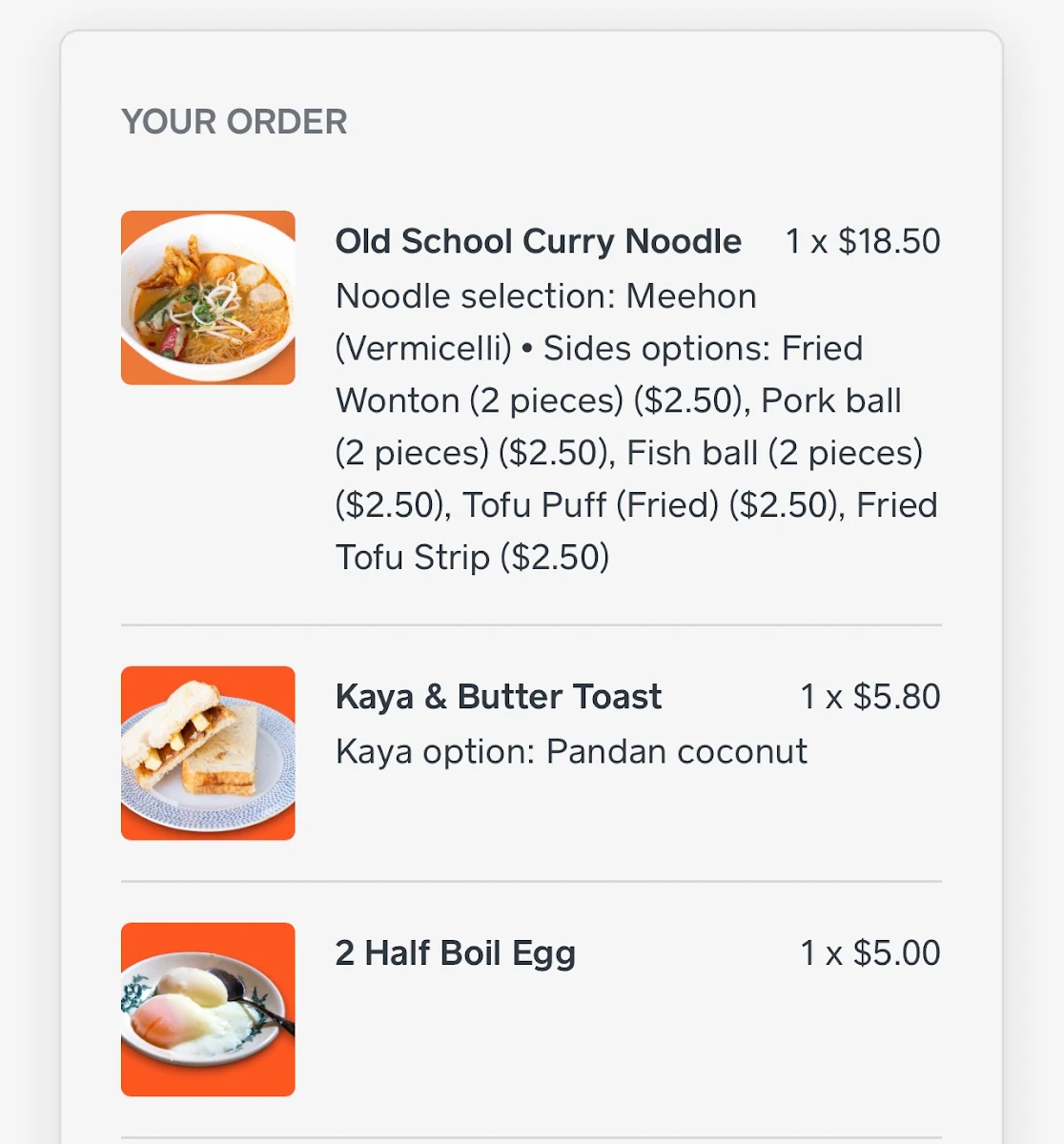 Menu, Myth Cafe