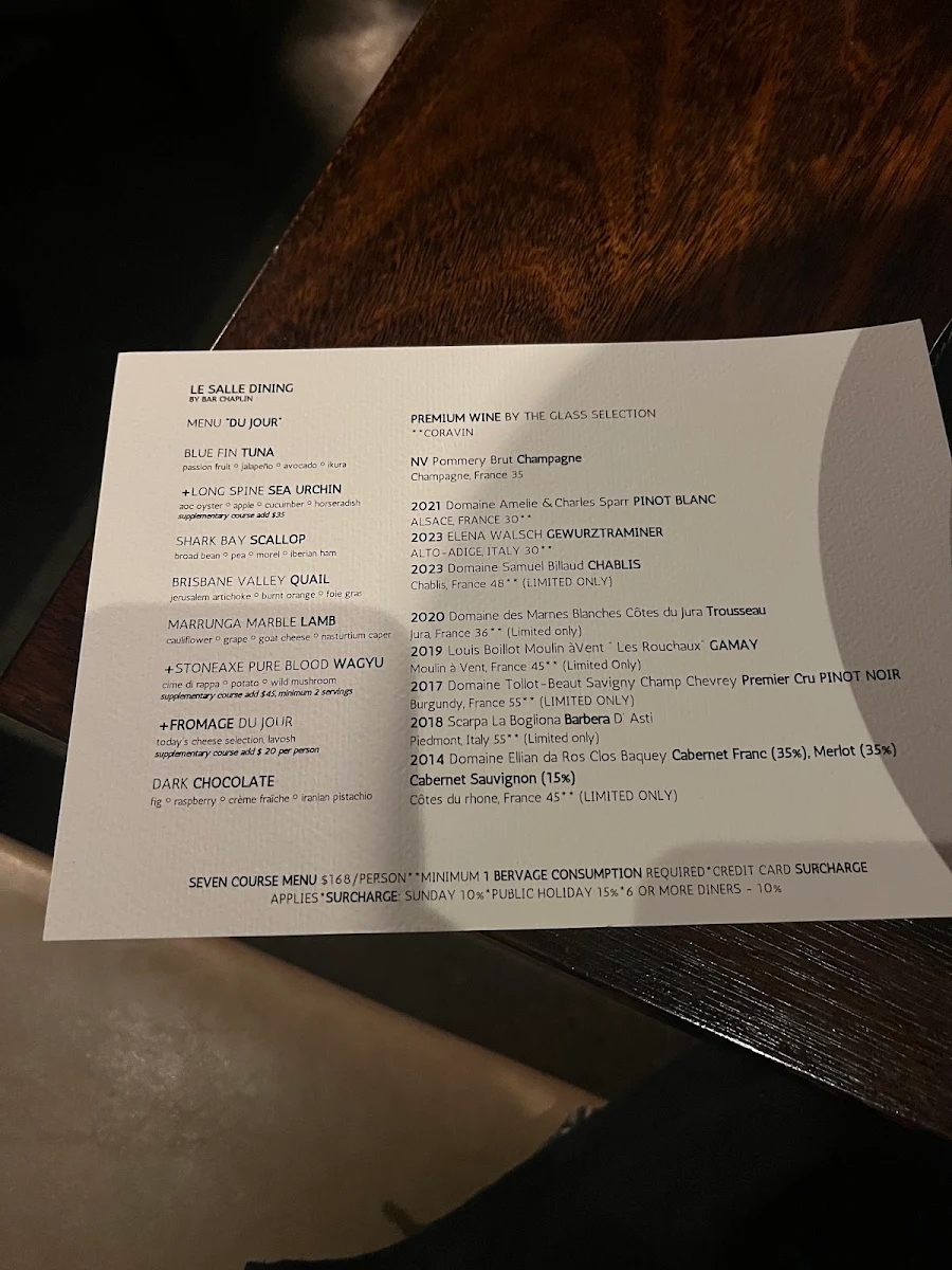 Menu, Le Salle Dining by Bar Chaplin