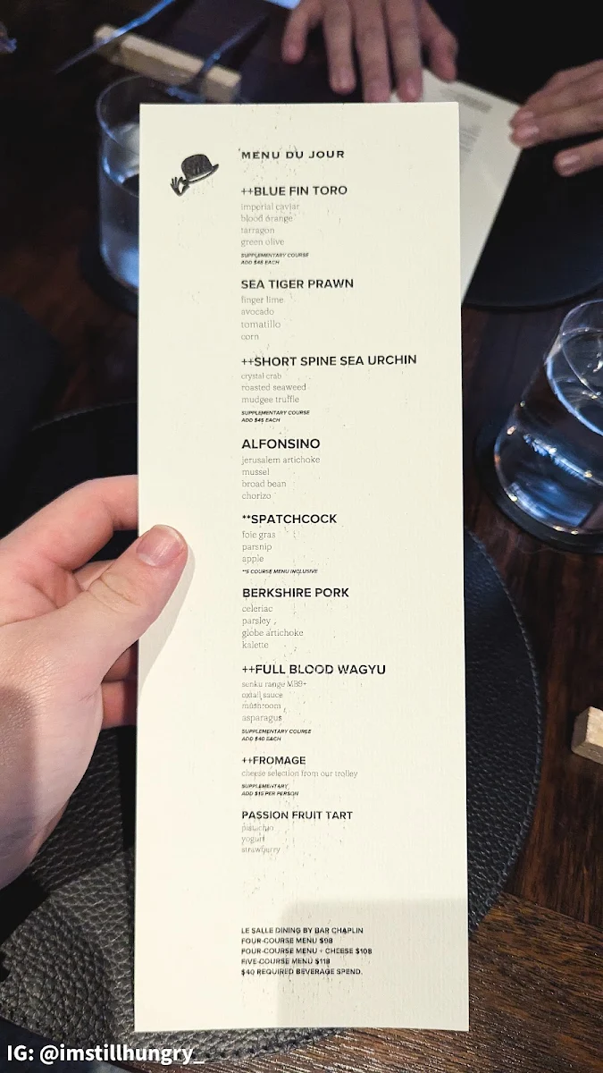 Menu, Le Salle Dining by Bar Chaplin