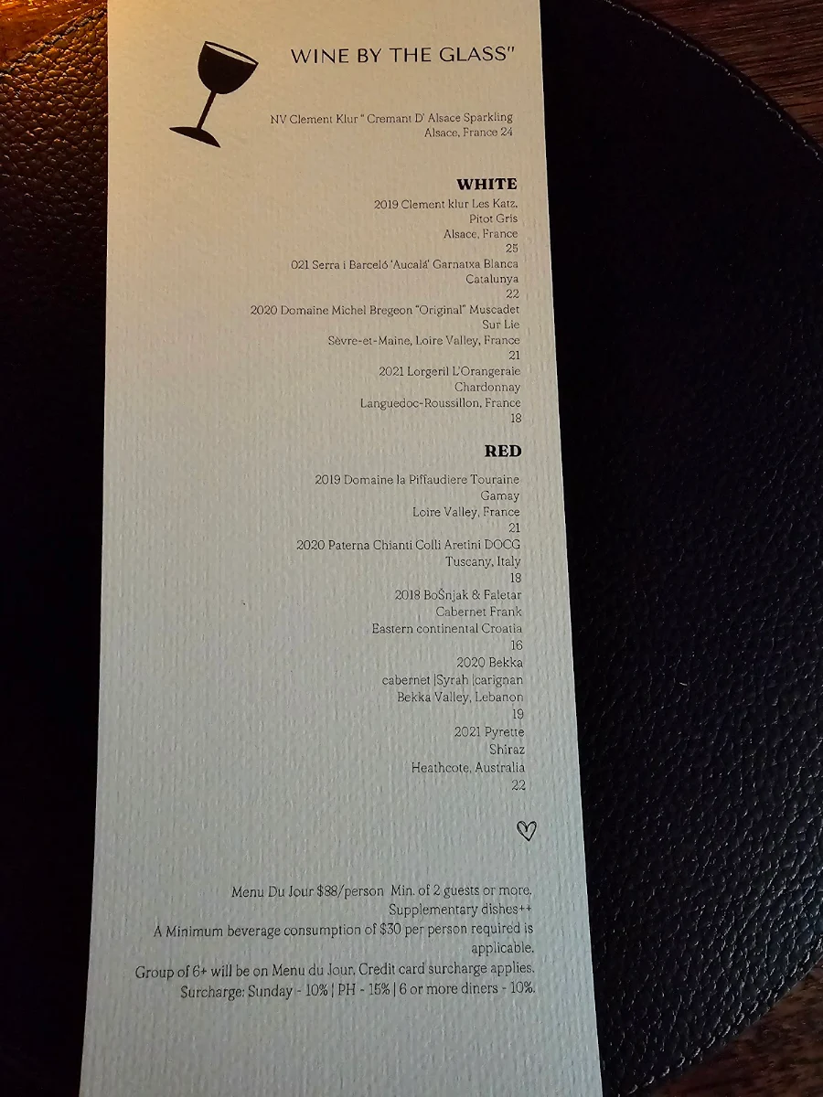 Menu, Le Salle Dining by Bar Chaplin