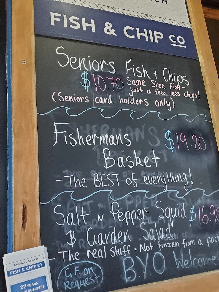 Menu, Terrigal Beach Fish and Chip co