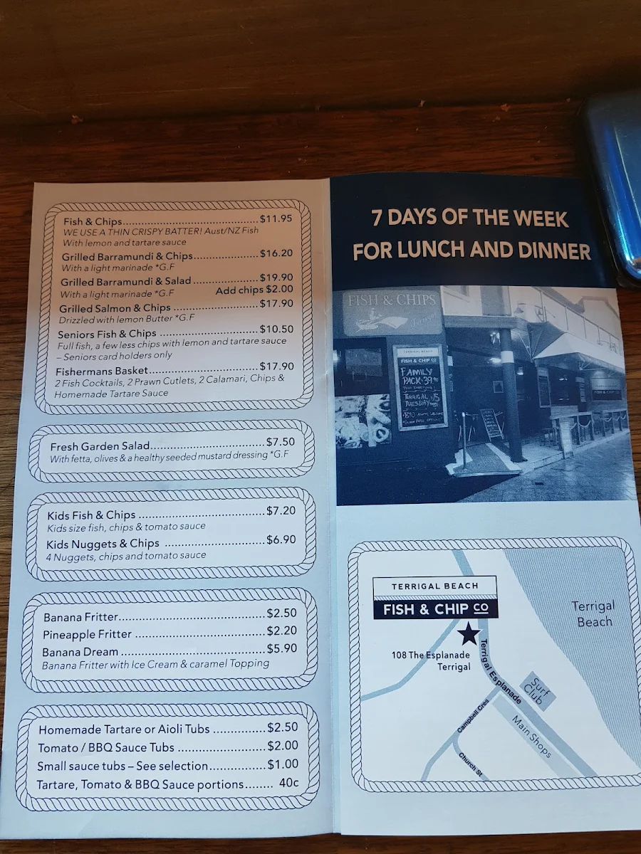 Menu, Terrigal Beach Fish and Chip co