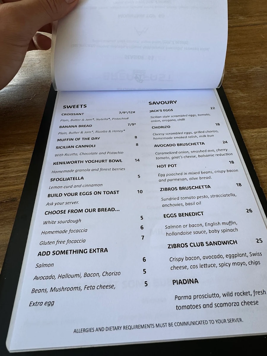 Menu, Zibros | Italian restaurant Sicilian inspired