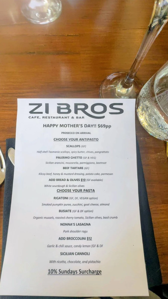 Menu, Zibros | Italian restaurant Sicilian inspired