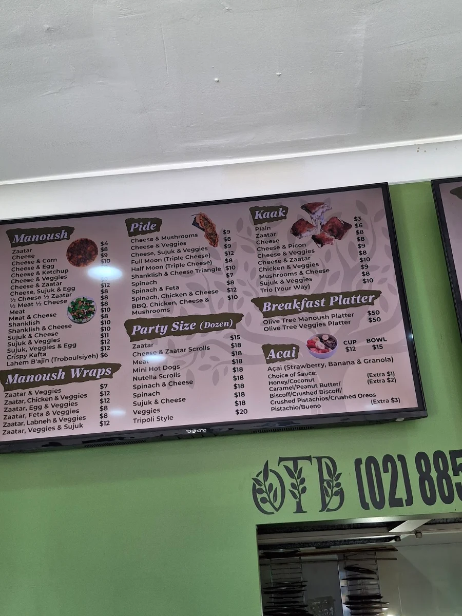 Menu, Olive tree bakery