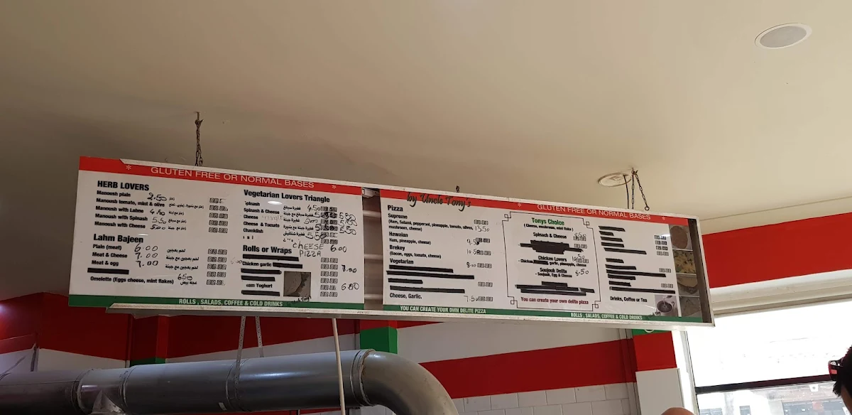 Menu, Olive tree bakery
