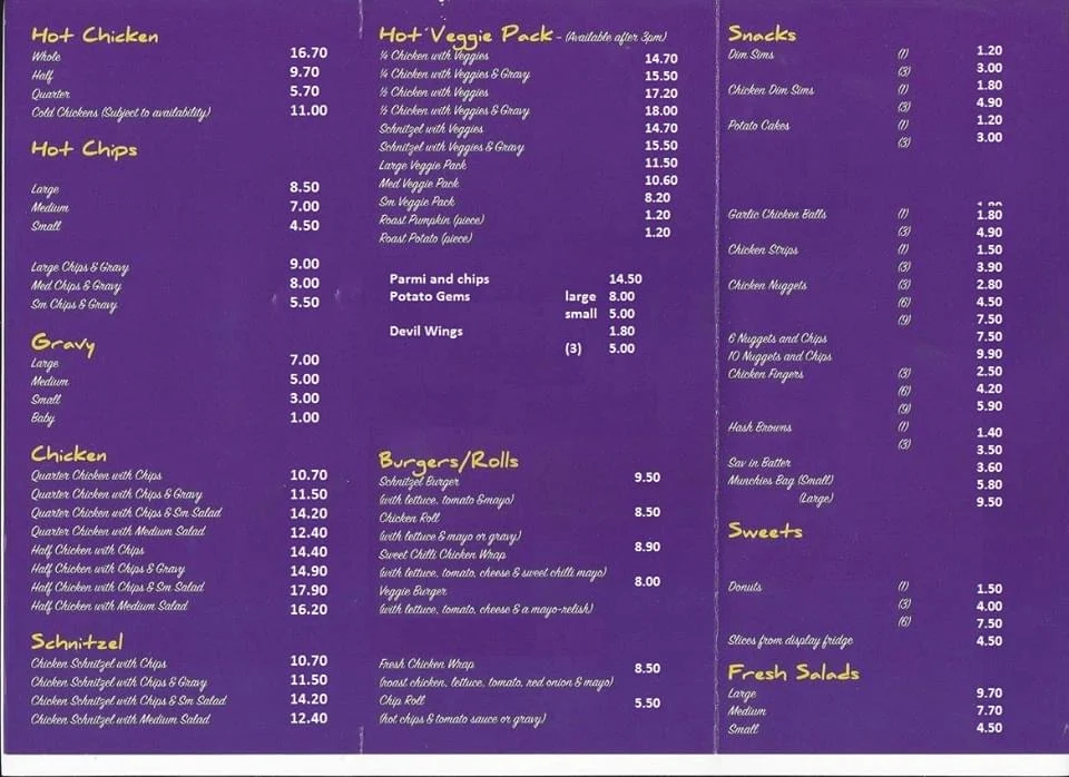 Menu, Chick'n Ranch